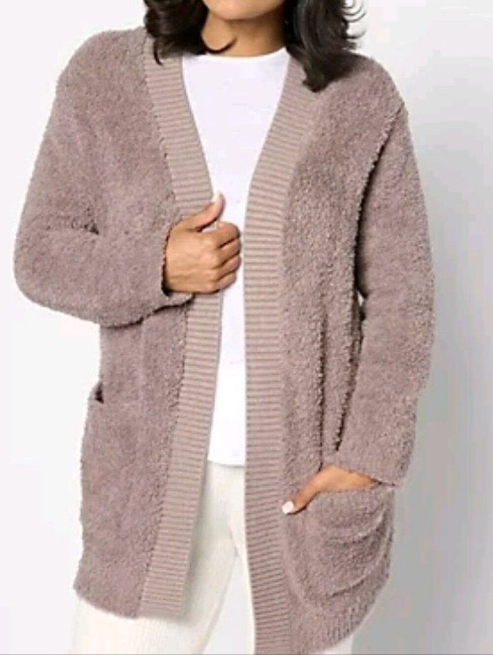 Barefoot Dreams Cozychic Ribbed Knit Trim Cardigan Driftwood Size Small.